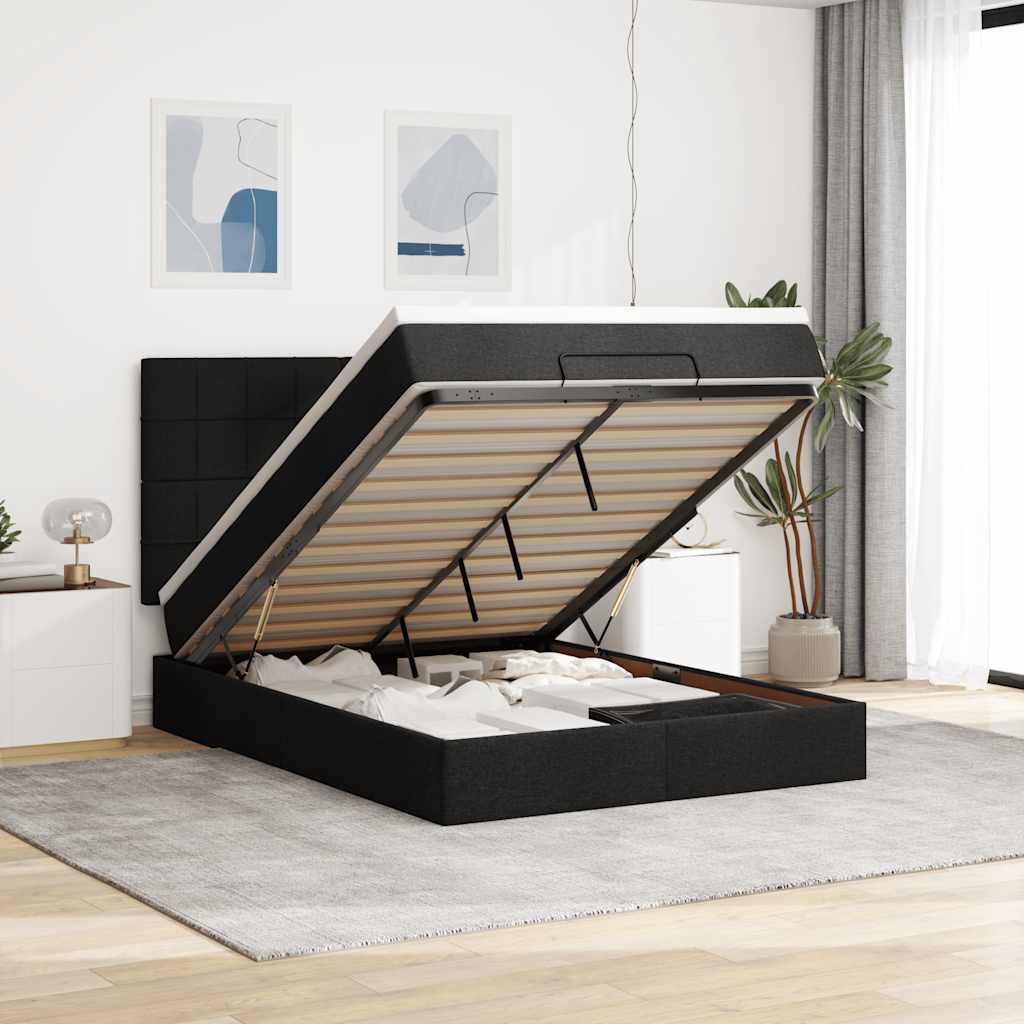 Otomanski krevet s madracem i LED crni 140x190 cm tkanine