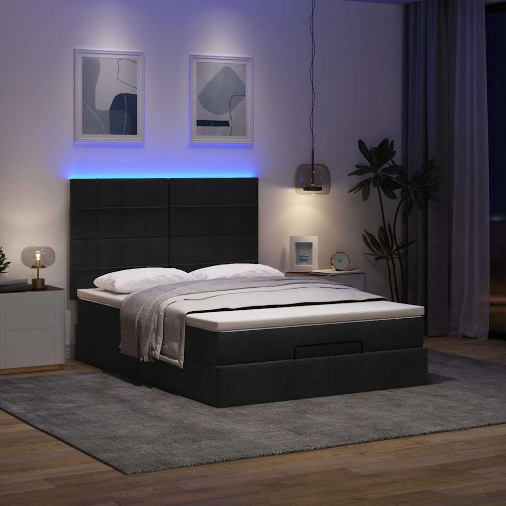Otomanski krevet s madracem i LED crni 140x200 cm od tkanine