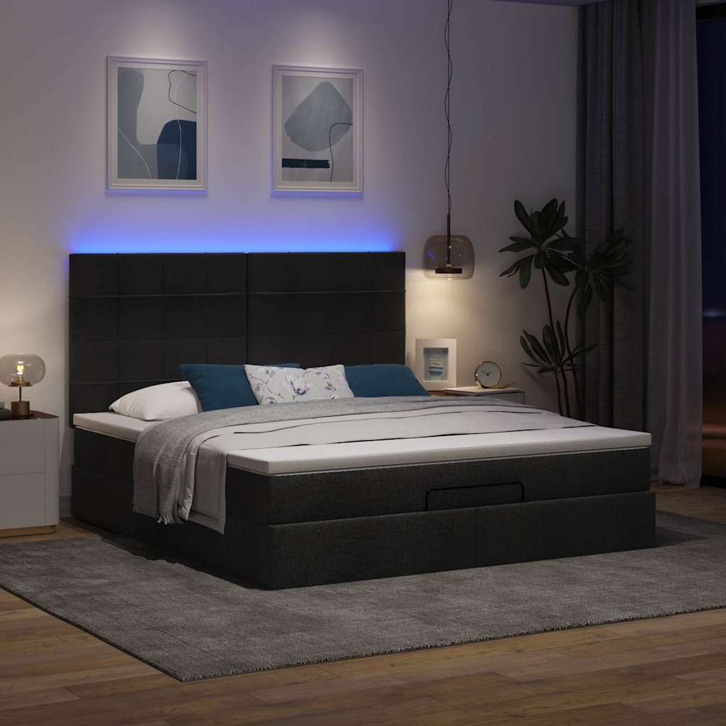Otomanski krevet s madracem i LED crni 160x200cm tkanine