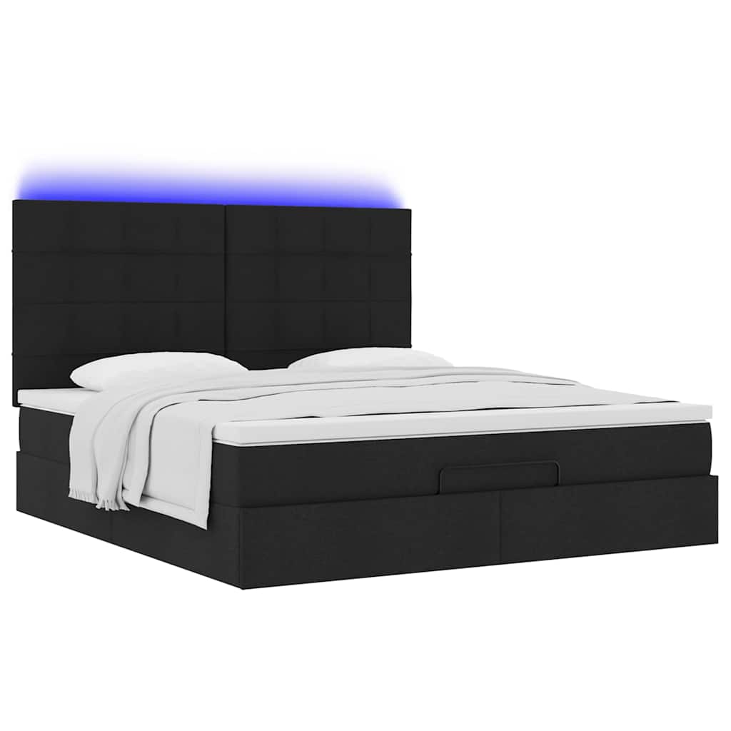 Otomanski krevet s madracem i LED crni 160x200cm tkanine