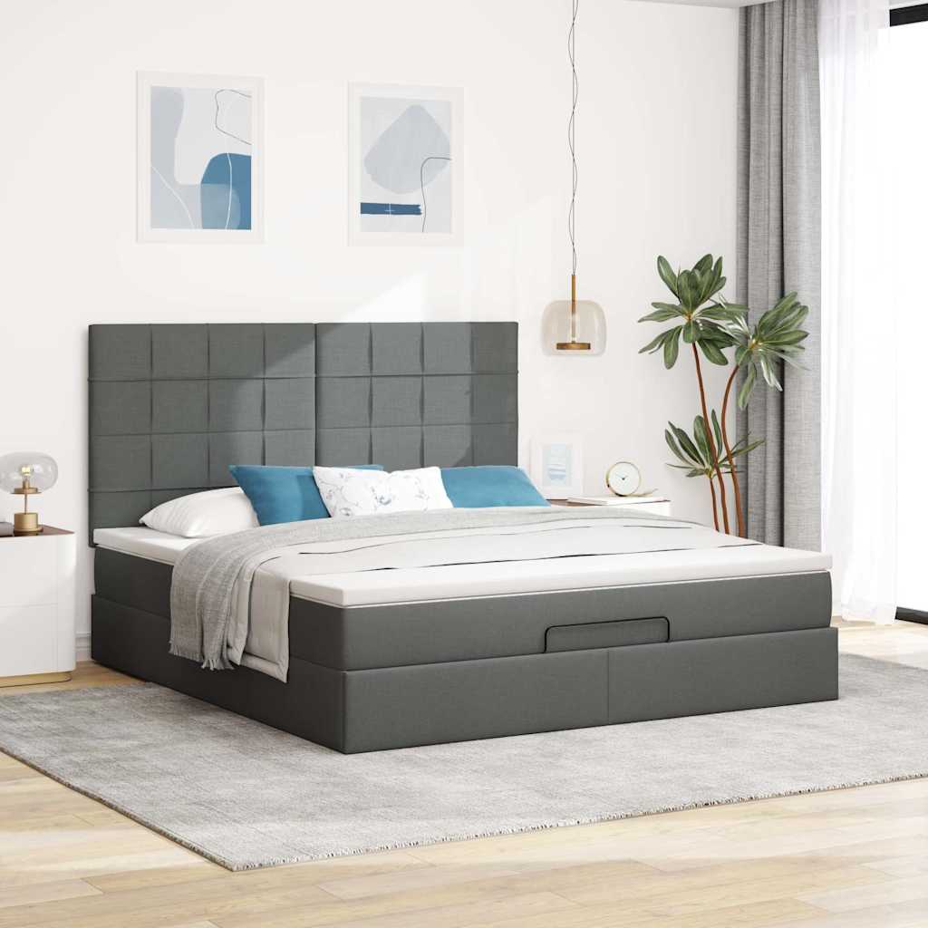 Otomanski krevet s madracem i LED tamnosivi 180x200cm tkanine