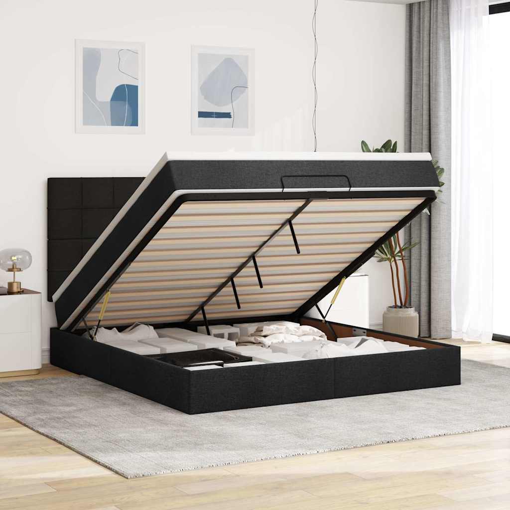Otomanski krevet s madracem i LED crni 180x200cm od tkanine