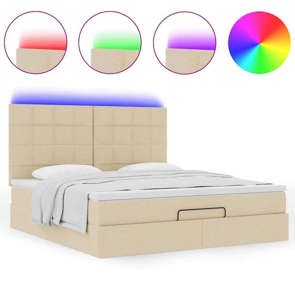 Otomanski krevet s madracem i LED krem 180x200cm od tkanine