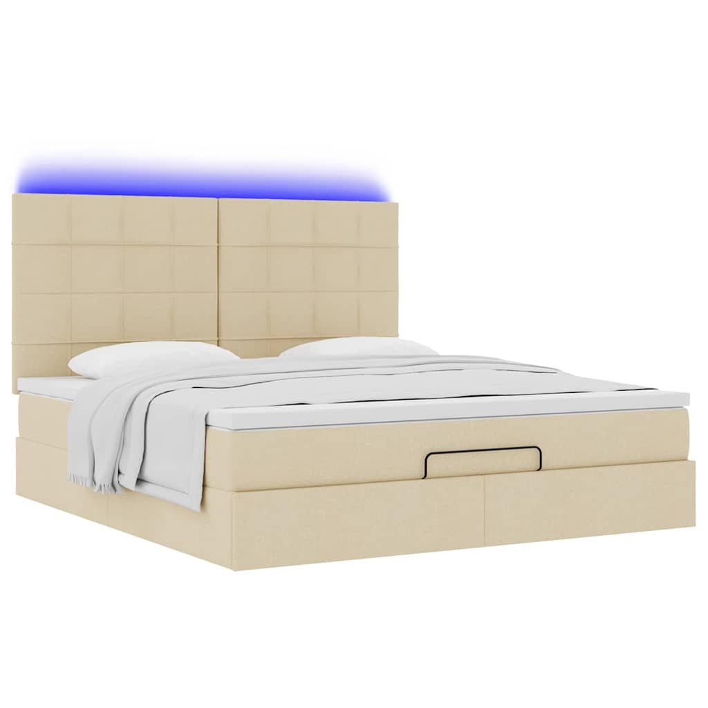 Otomanski krevet s madracem i LED krem 180x200cm od tkanine