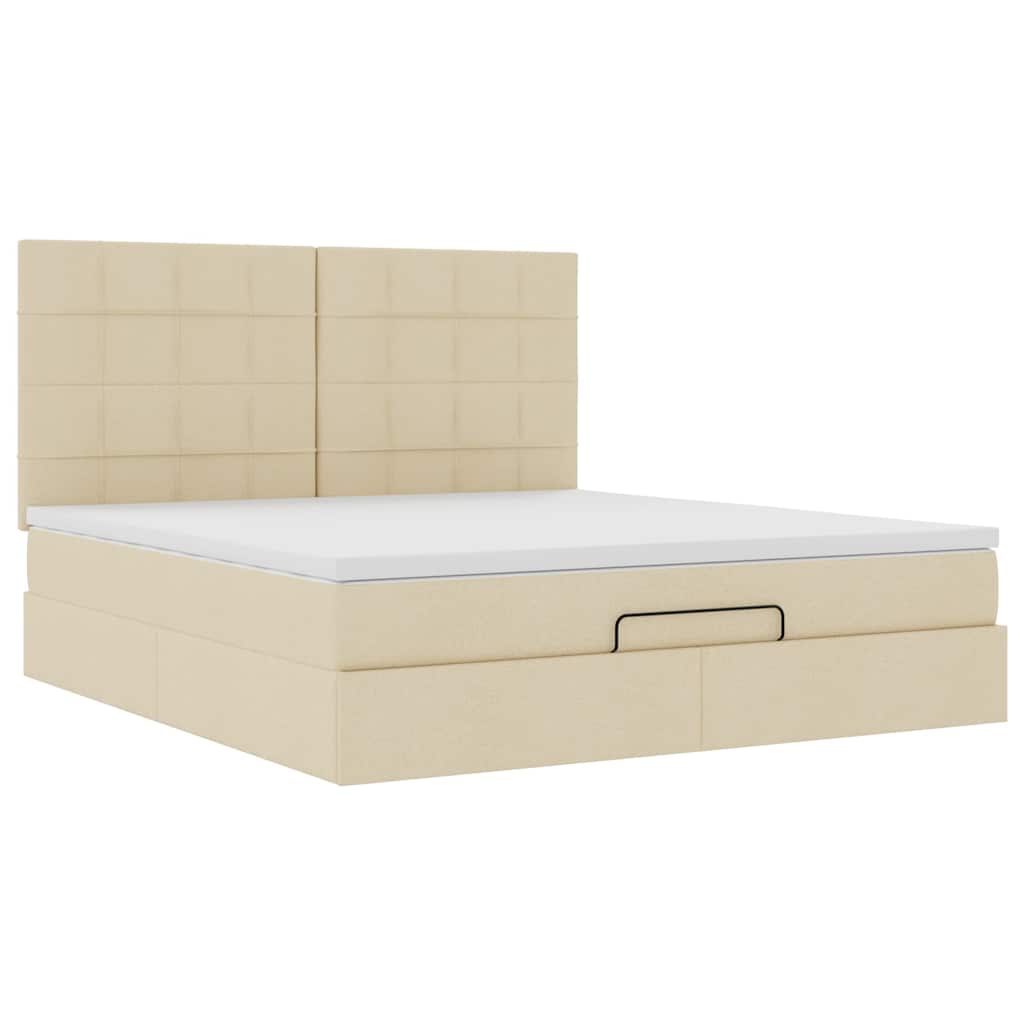 Otomanski krevet s madracem i LED krem 180x200cm od tkanine