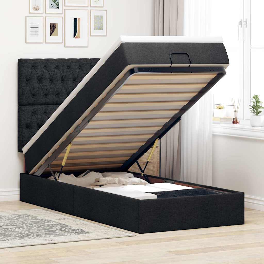 Otomanski krevet s madracem i LED crna 80x200cm tkanina