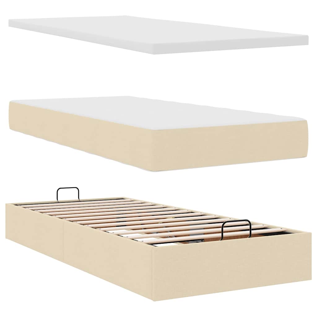Otomanski okvir kreveta s madraca krem 80x200cm od tkanine