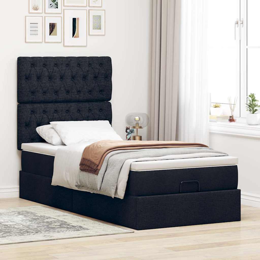 Otomanski okvir kreveta s madraca crni 90x190cm od tkanine