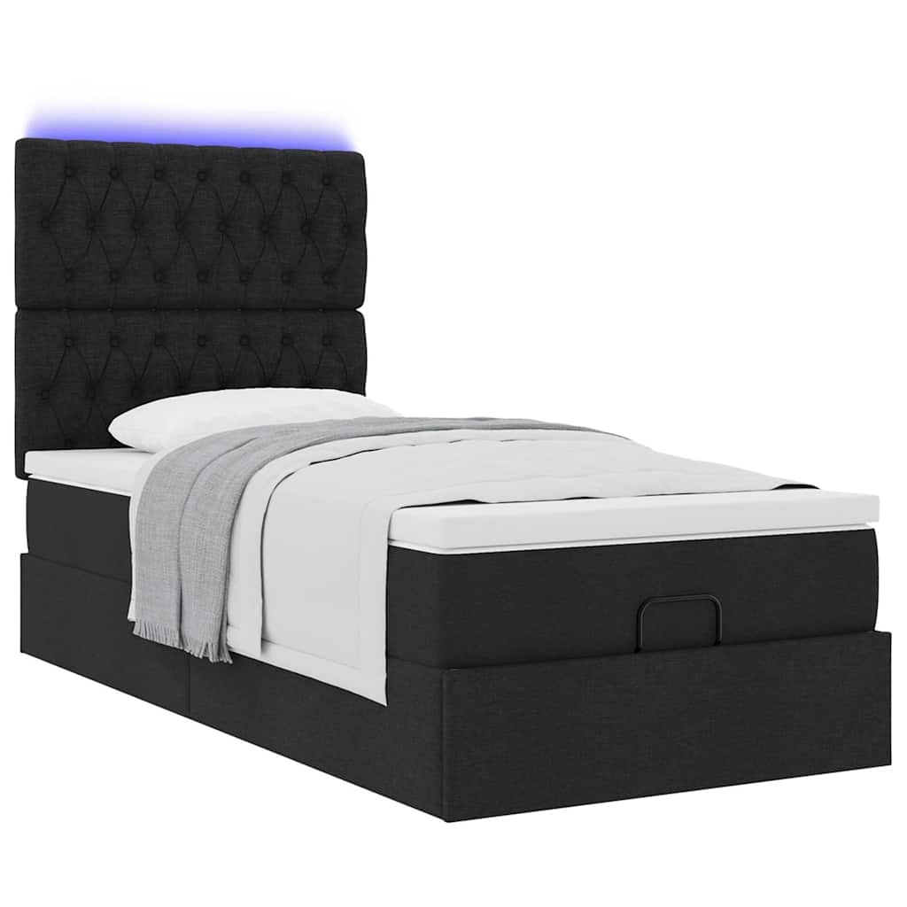 Otomanski okvir kreveta s madraca crni 90x190cm od tkanine