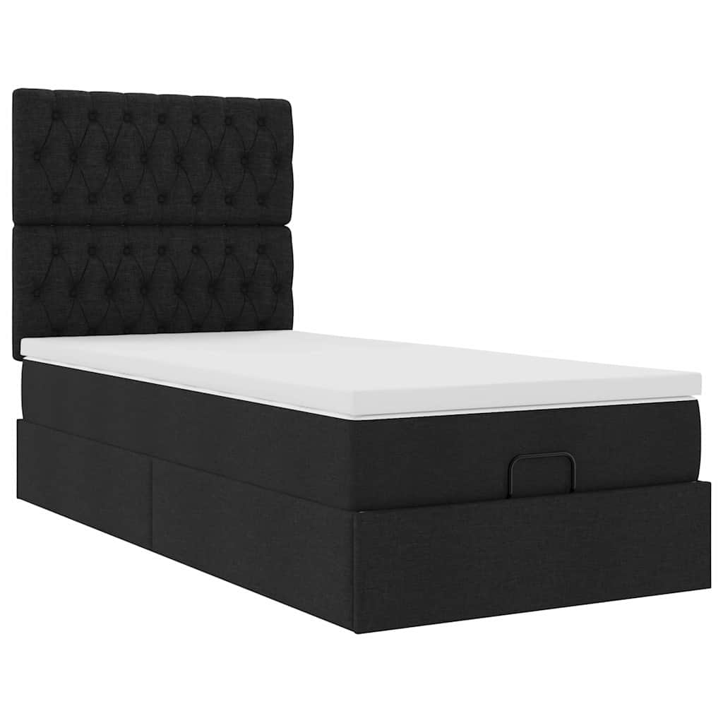 Otomanski okvir kreveta s madraca crni 90x190cm od tkanine