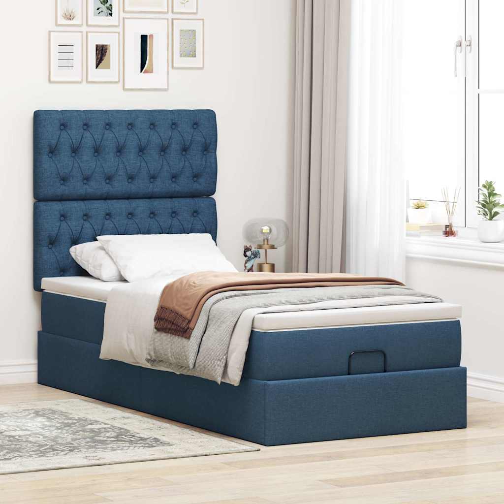 Otomanski okvir kreveta s madraca plavi 90x190cm od tkanine