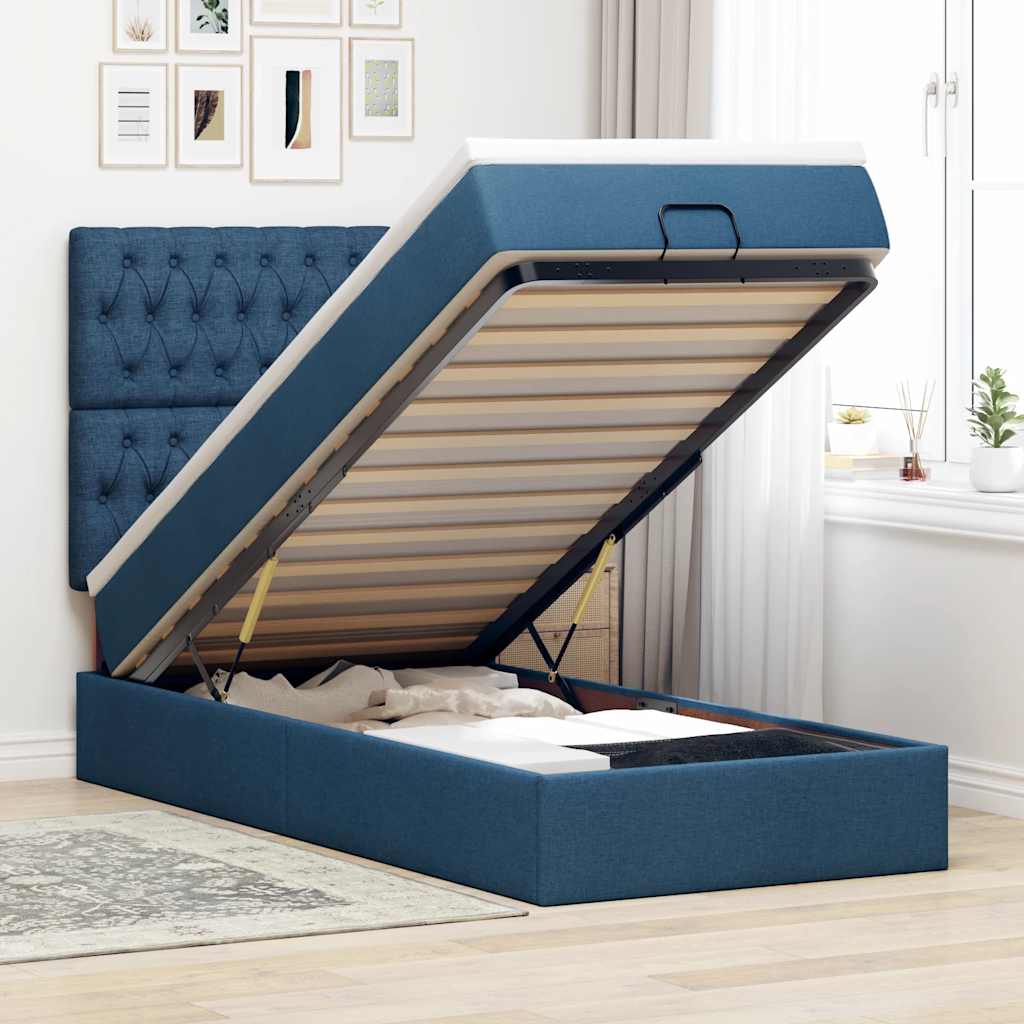 Otomanski krevet s madracem i LED plavi 90x200 cm tkanine