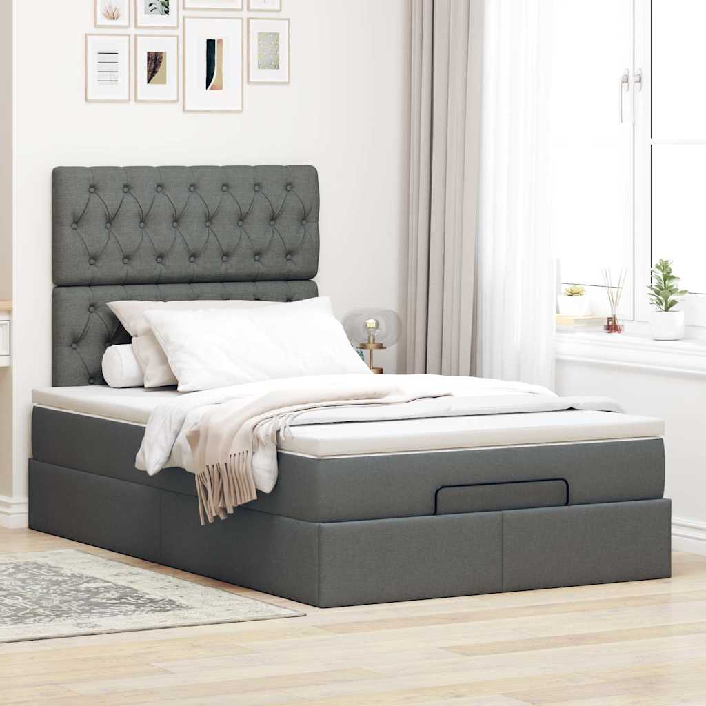 Otomanski krevet s madracem i LED tamnosivi 120x190 cm tkanine