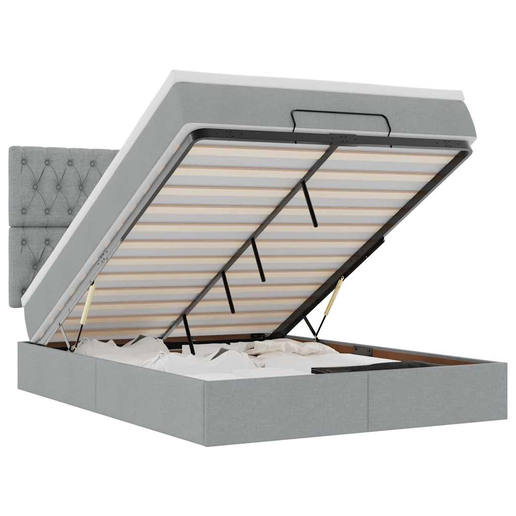 Otomanski krevet s madracem&LED svijetlosivi 140x190 cm tkanine