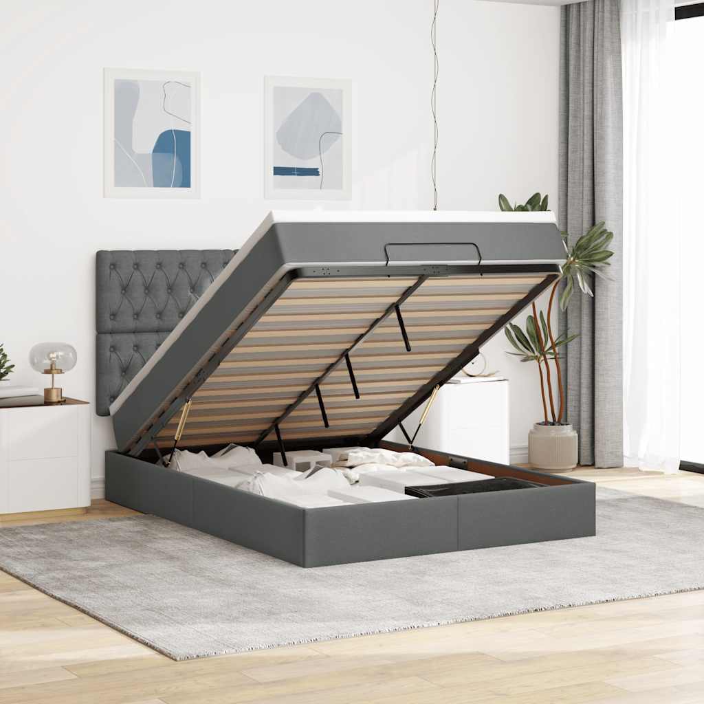 Otomanski krevet s madracem i LED tamnosivi 140x190 cm tkanine