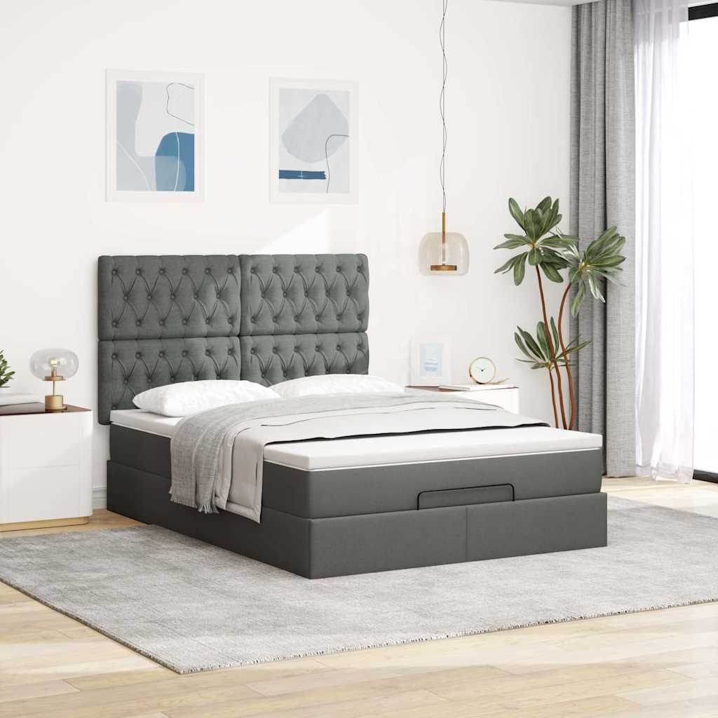 Otomanski krevet s madracem i LED tamnosivi 140x200 cm tkanine
