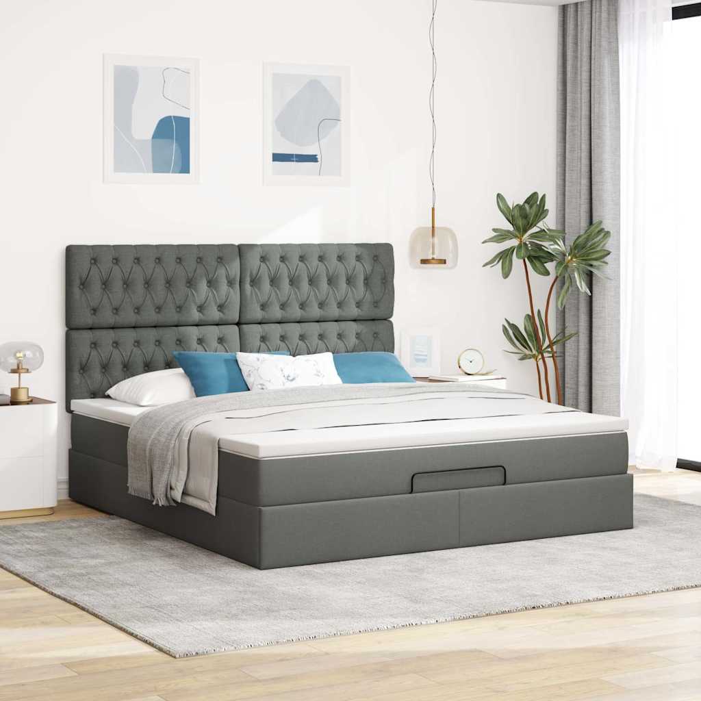 Otomanski krevet s madracem i LED tamnosivi 180x200cm tkanine