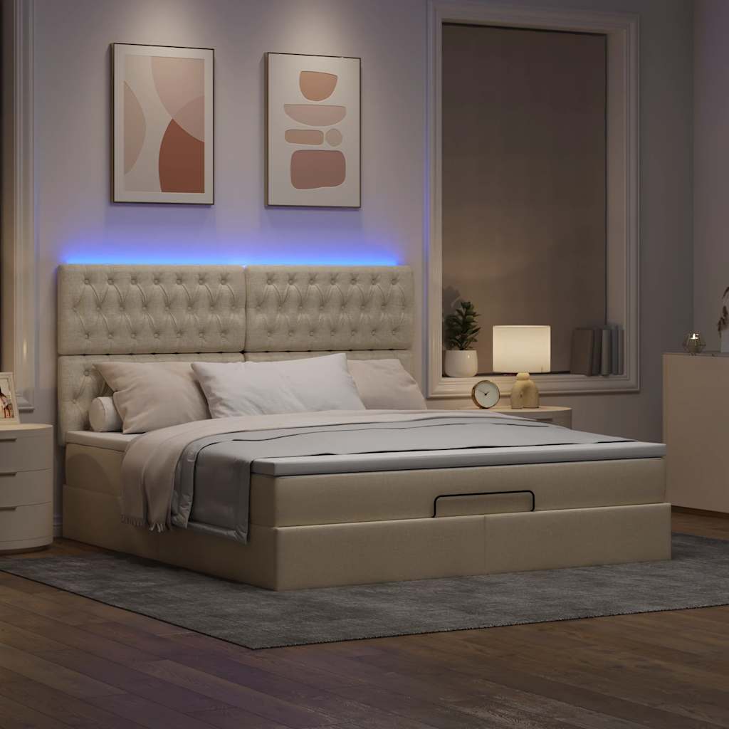 Otomanski krevet s madracem i LED krem 180x200cm od tkanine