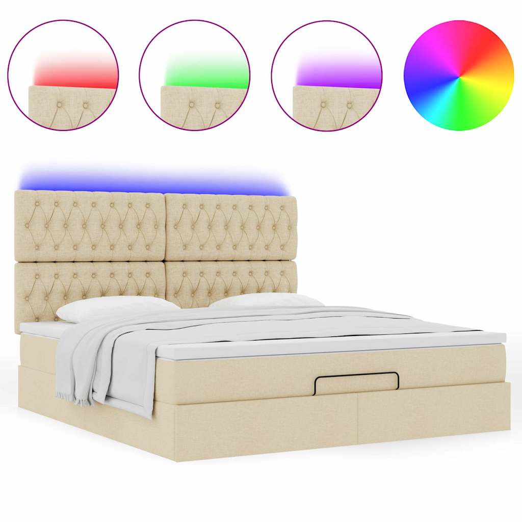 Otomanski krevet s madracem i LED krem 180x200cm od tkanine