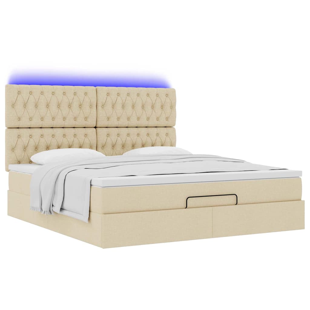 Otomanski krevet s madracem i LED krem 180x200cm od tkanine