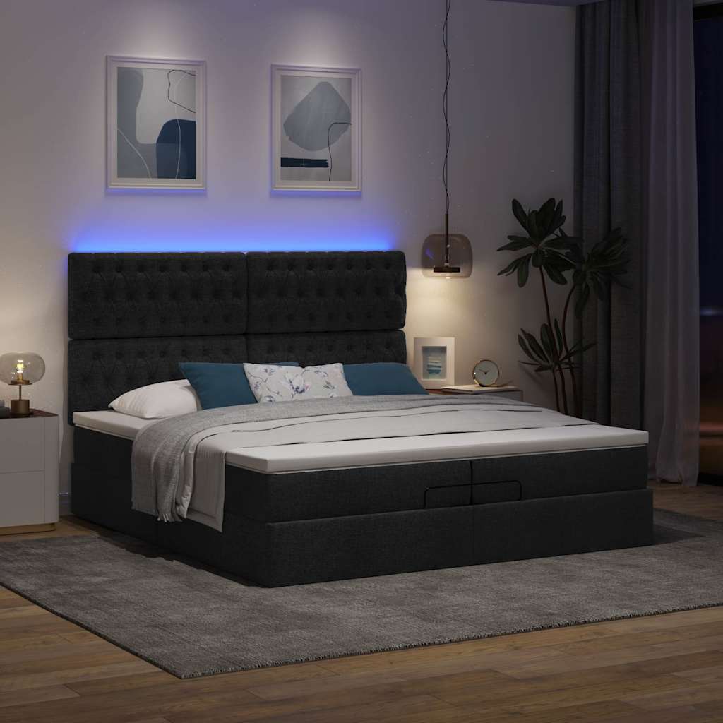 Otomanski okvir kreveta s madracima crni 200x200cm od tkanine