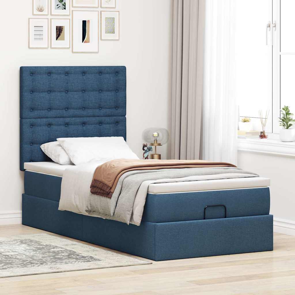 Otomanski okvir kreveta s madraca plavi 90x190cm od tkanine