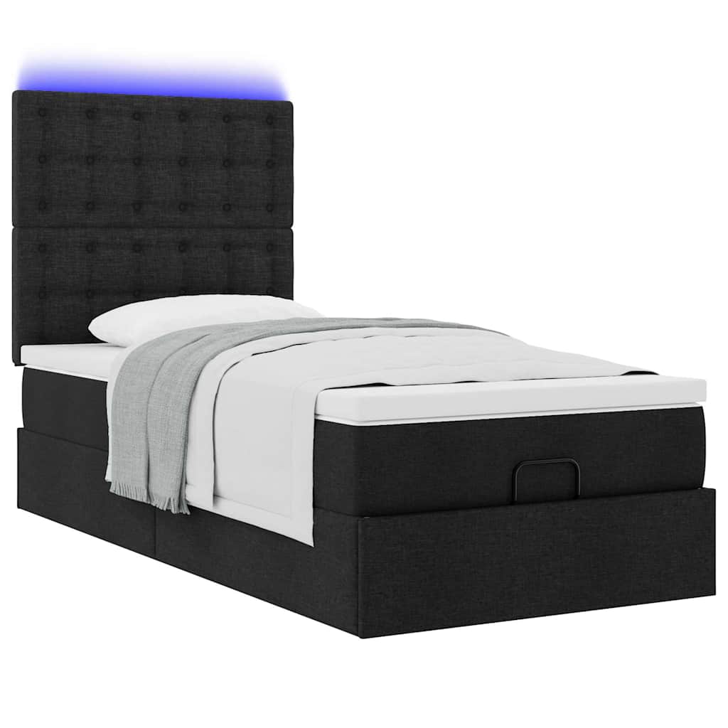 Otomanski okvir kreveta s madraca crni 90x200cm od tkanine