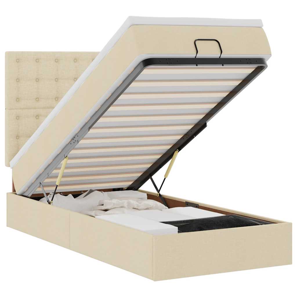 Otomanski krevet s madracem i LED krem 90x200 cm tkanine