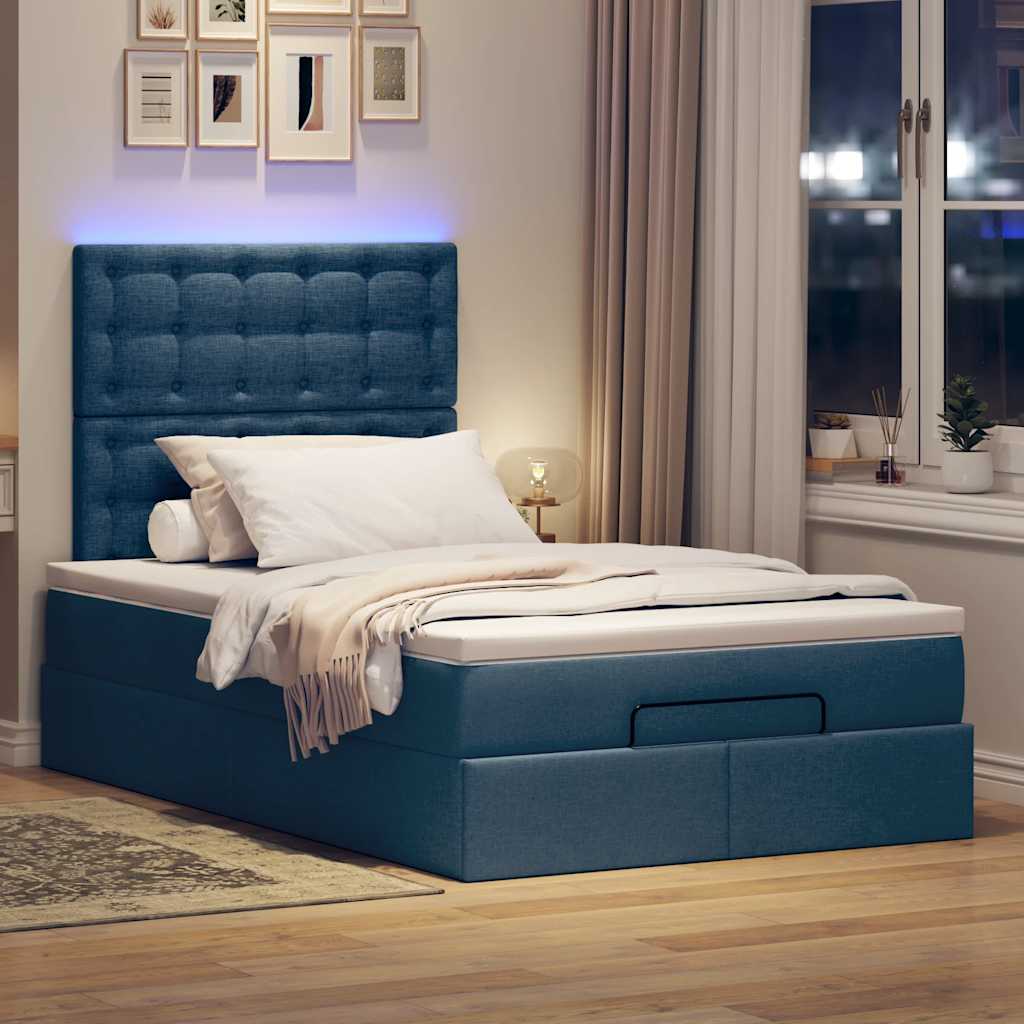 Otomanski krevet madracem i LED plava 120x190 cm tkanina
