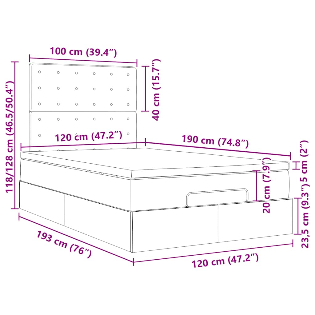 Otomanski krevet madracem i LED plava 120x190 cm tkanina