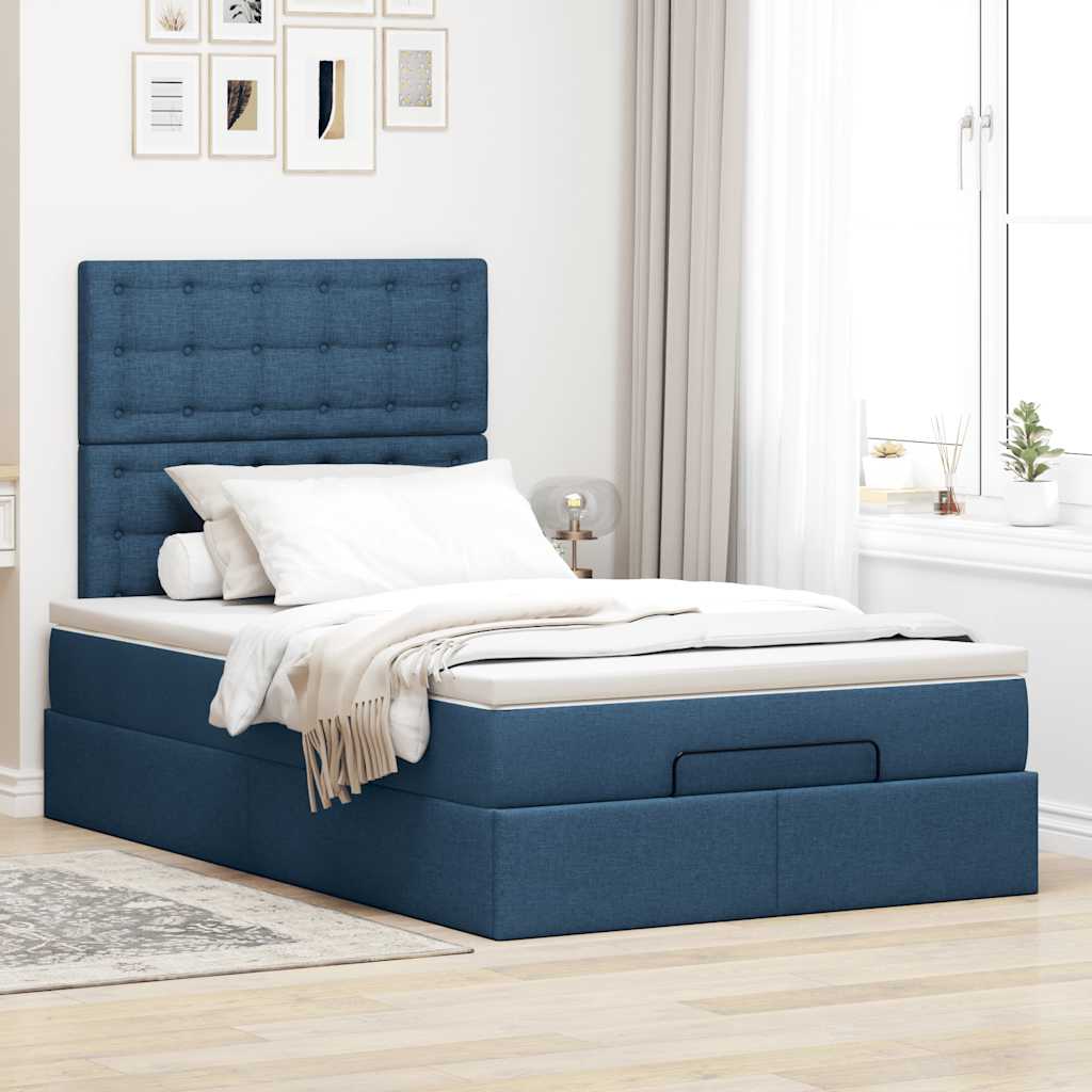 Otomanski krevet madracem i LED plava 120x190 cm tkanina