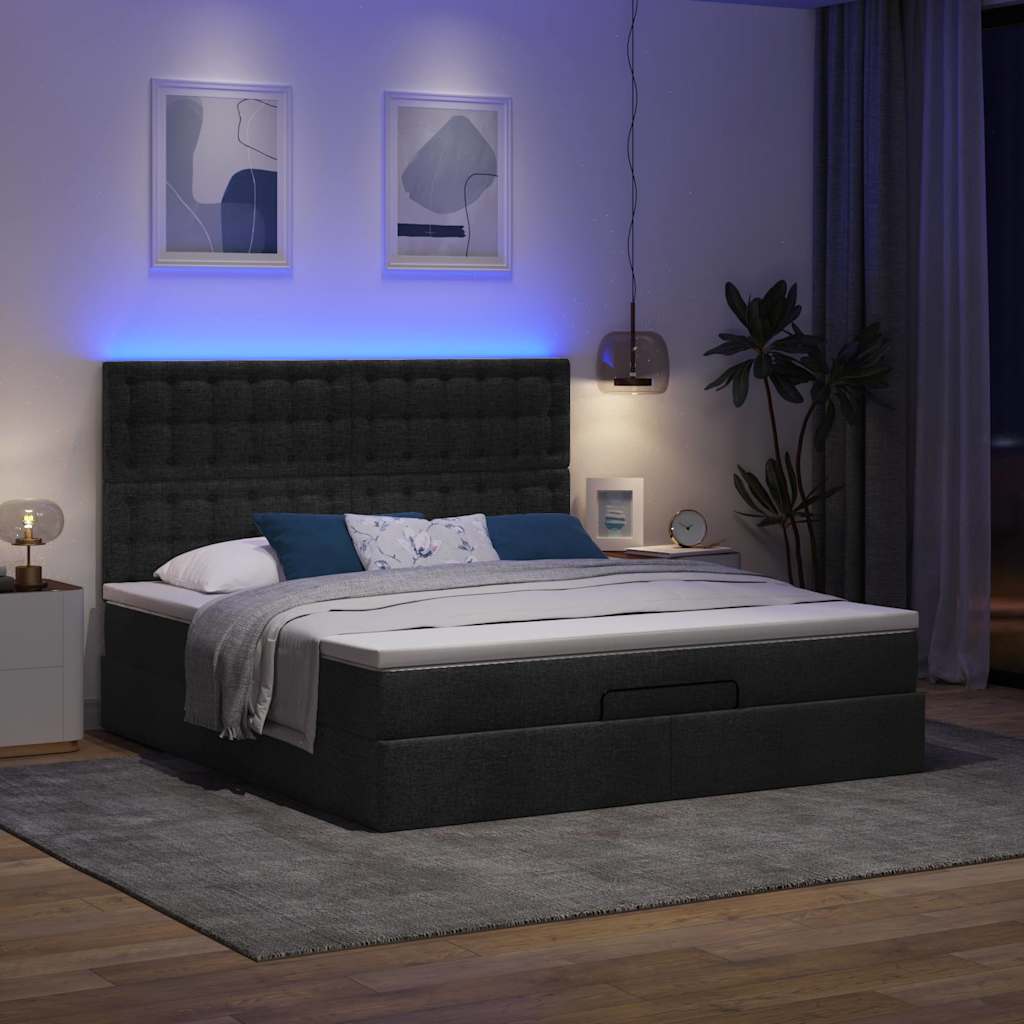 Otomanski krevet s madracem i LED crni 180x200cm od tkanine