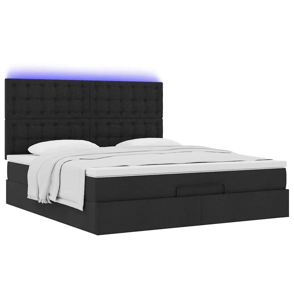Otomanski krevet s madracem i LED crni 180x200cm od tkanine