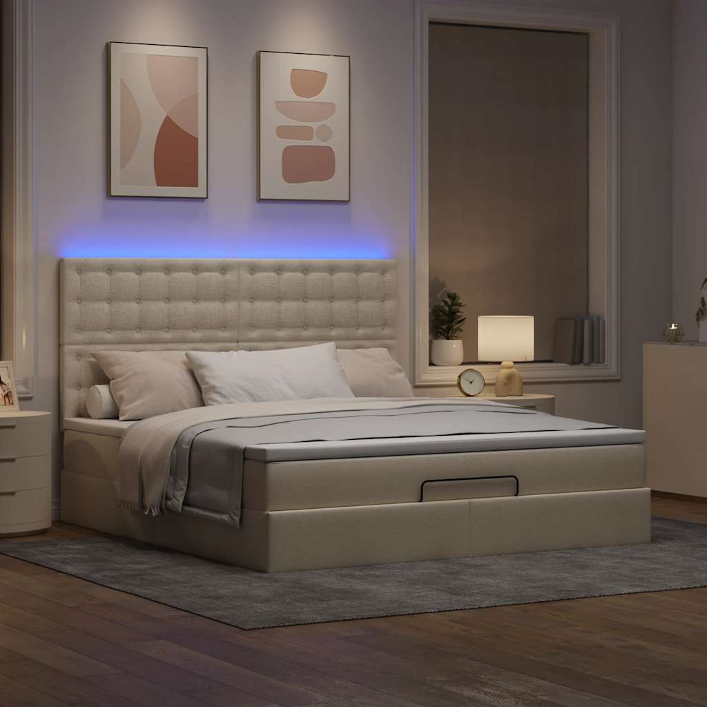 Otomanski krevet s madracem i LED krem 180x200cm od tkanine