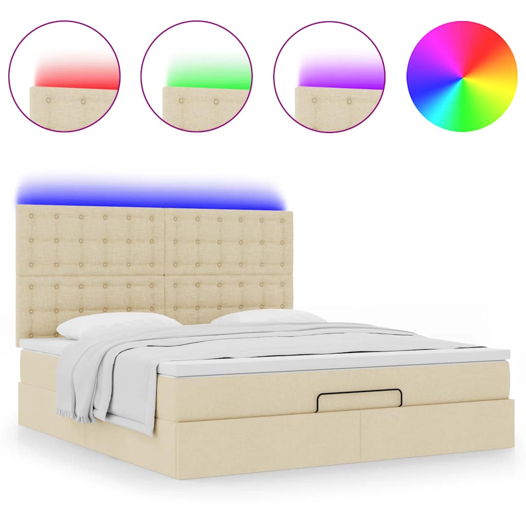 Otomanski krevet s madracem i LED krem 180x200cm od tkanine