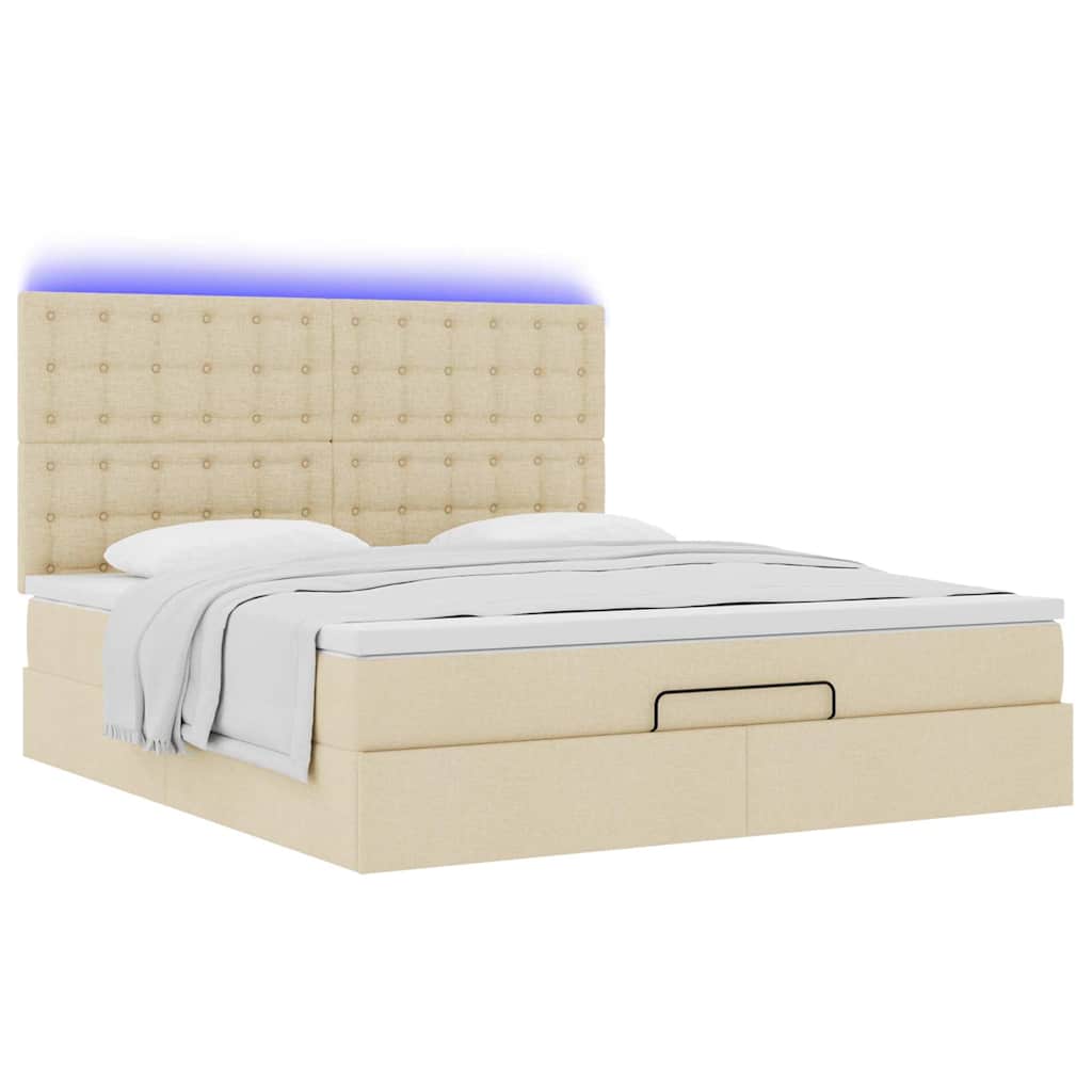 Otomanski krevet s madracem i LED krem 180x200cm od tkanine