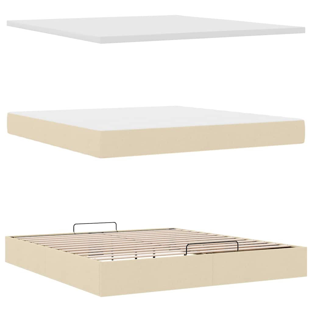 Otomanski krevet s madracem i LED krem 180x200cm od tkanine
