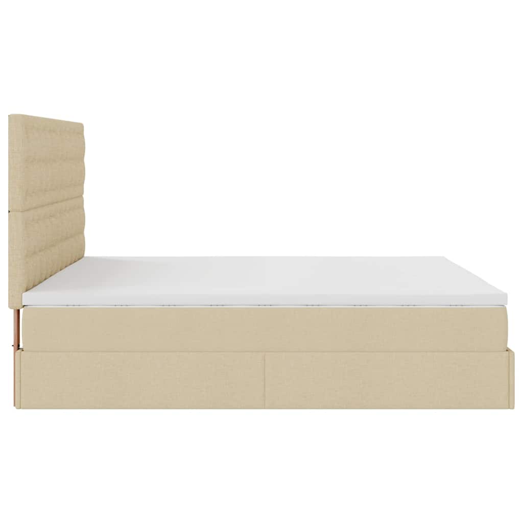 Otomanski krevet s madracem i LED krem 180x200cm od tkanine