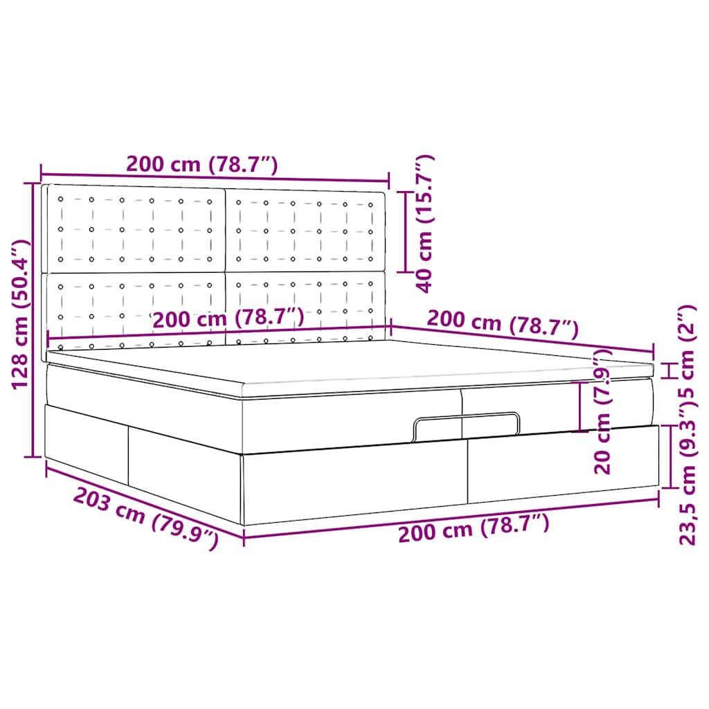 Okvir kreveta s madracima svijetlosivi 200x200cm od tkanine
