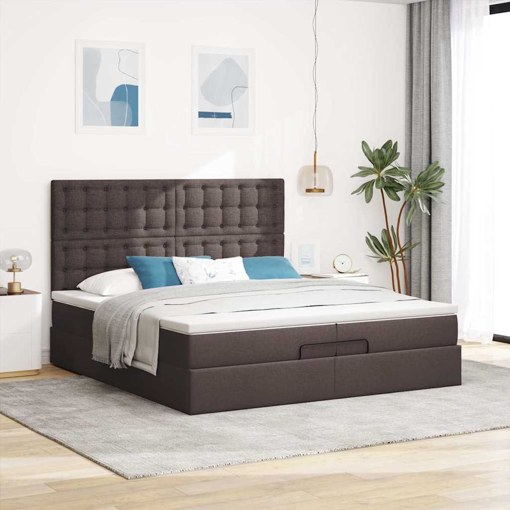 Okvir kreveta s madracima tamnosmeđi 200x200cm tkanine