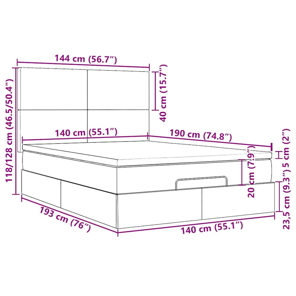 Otomanski krevet s madracima i LED 140x190 cm baršunasti