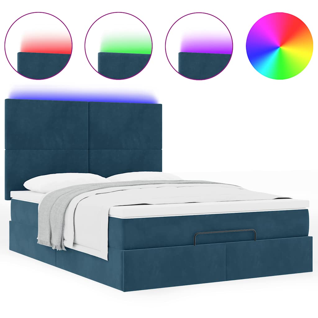 Otomanski krevet s madracima&LED tamnoplavi 140x190cm baršun