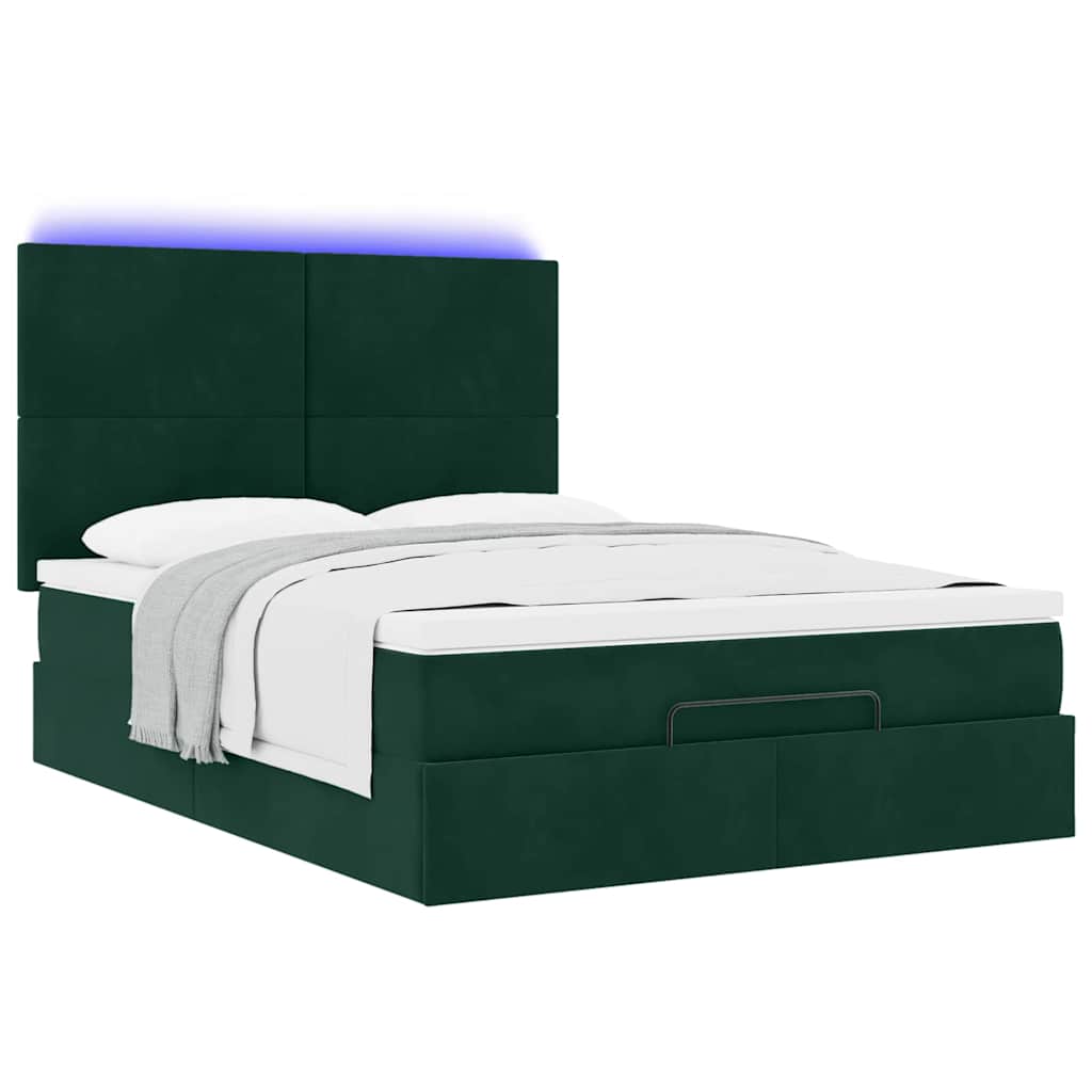 Otomanski krevet s madracima&LED tamnozeleni 140x200cm baršun