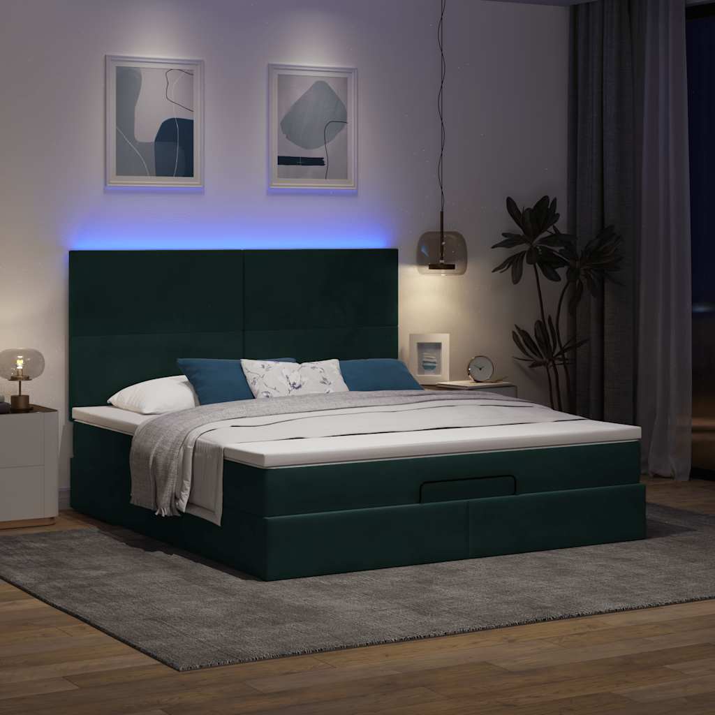 Okvir kreveta s madracima tamnozeleni 180x200cm baršunasti