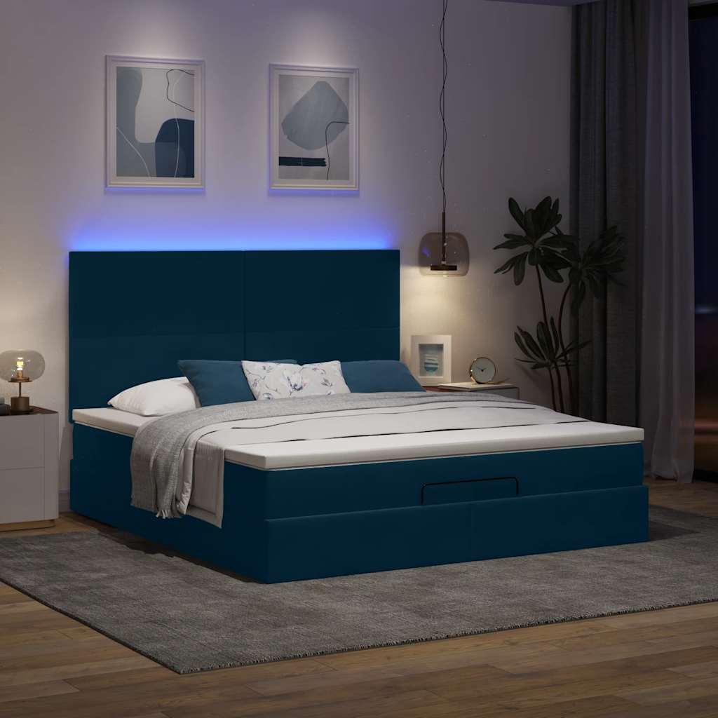 Otomanski okvir kreveta s madracima plavi 180x200cm baršunasti