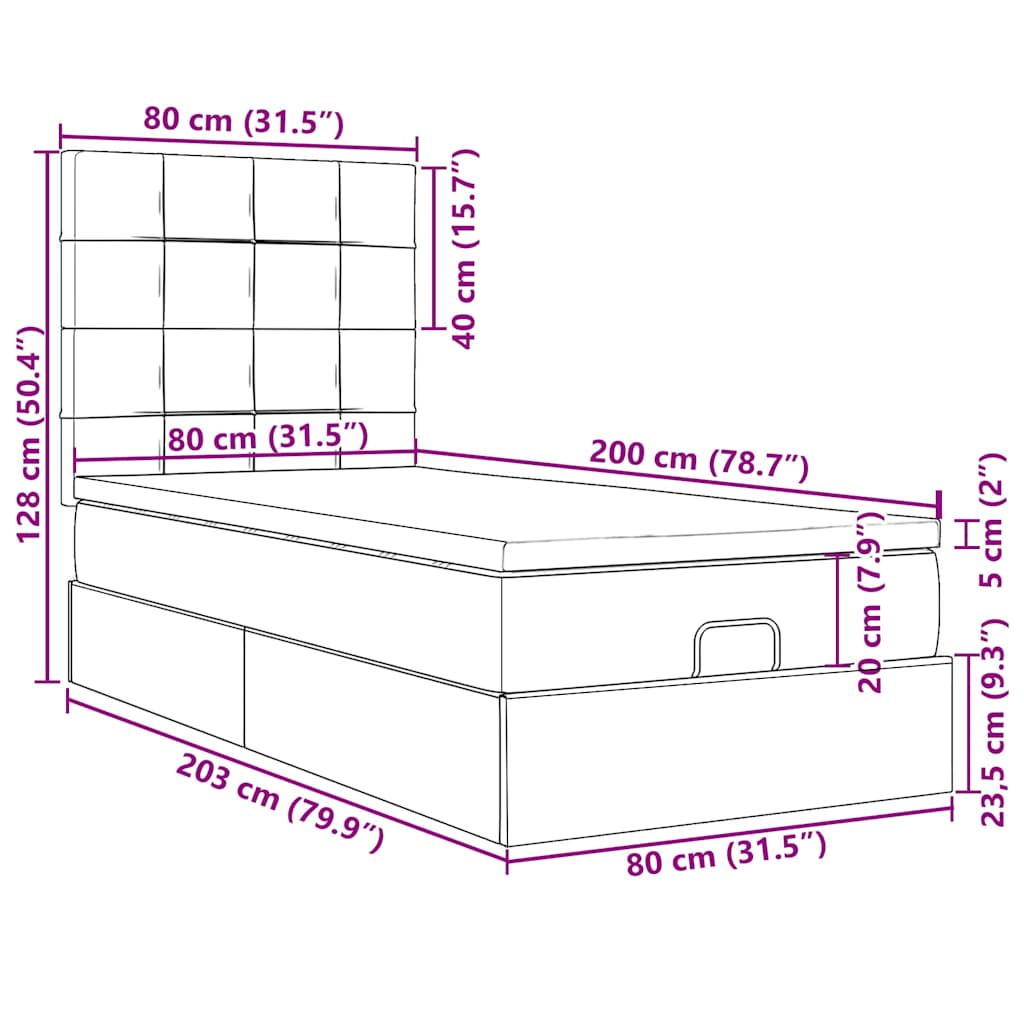 Otomanski okvir kreveta s madracima crni 80x200cm baršunasti