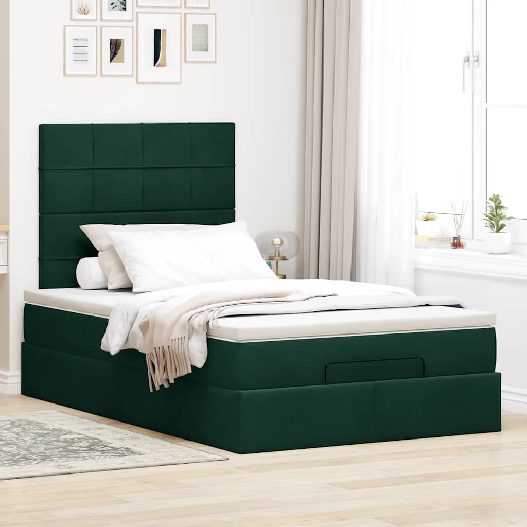 Okvir za krevet s madracima tamnozeleni 120x190 cm baršunasti