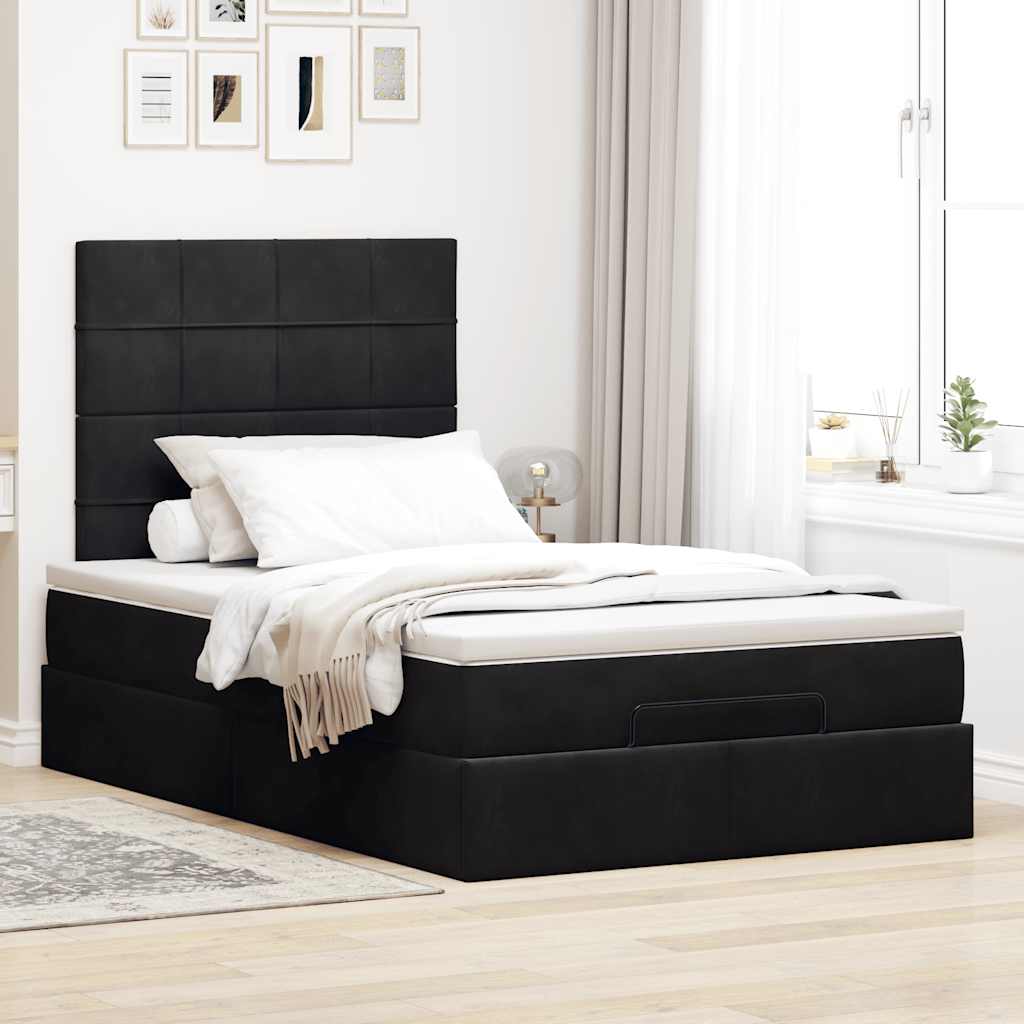Otomanski krevet s madracima&LED crni 120x200cm baršunasti