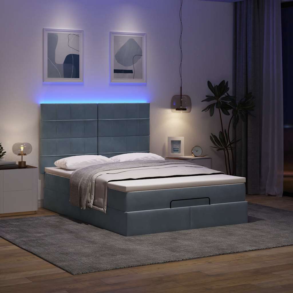 Otomanski krevet s madracima&LED tamnosivi 140x190cm baršunasti
