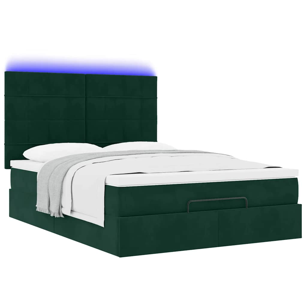 Otomanski krevet s madracima&LED tamnozeleni 140x200cm baršun